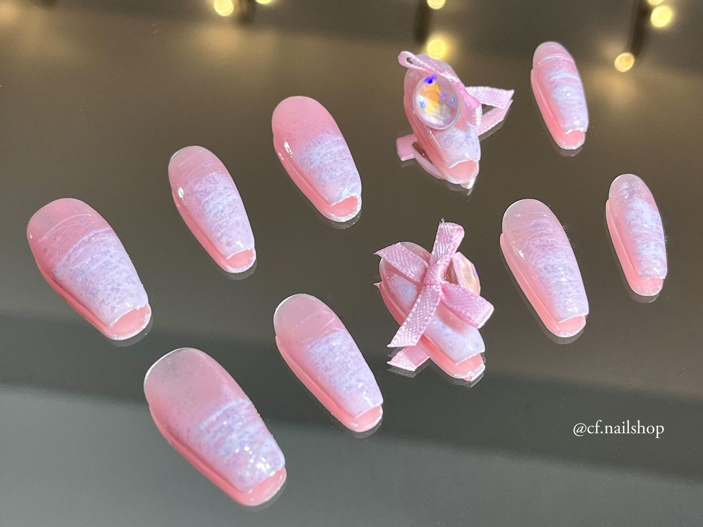 Ragdoll Pink Bow - Press on nails