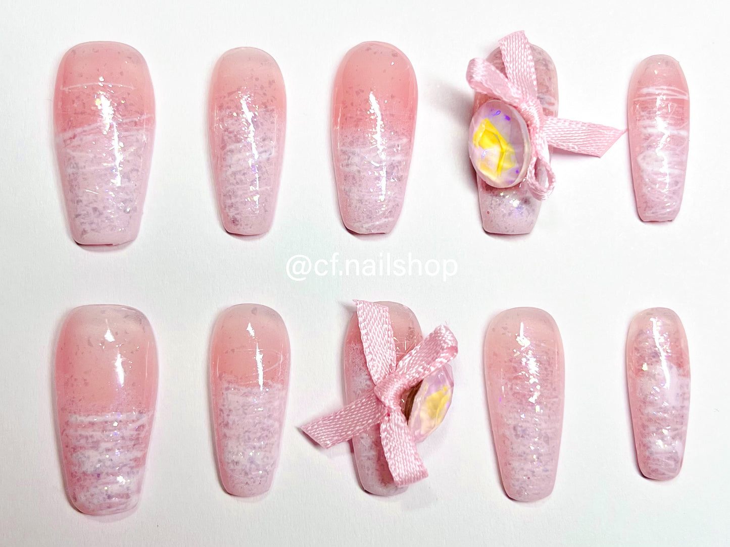 Ragdoll Pink Bow - Press on nails