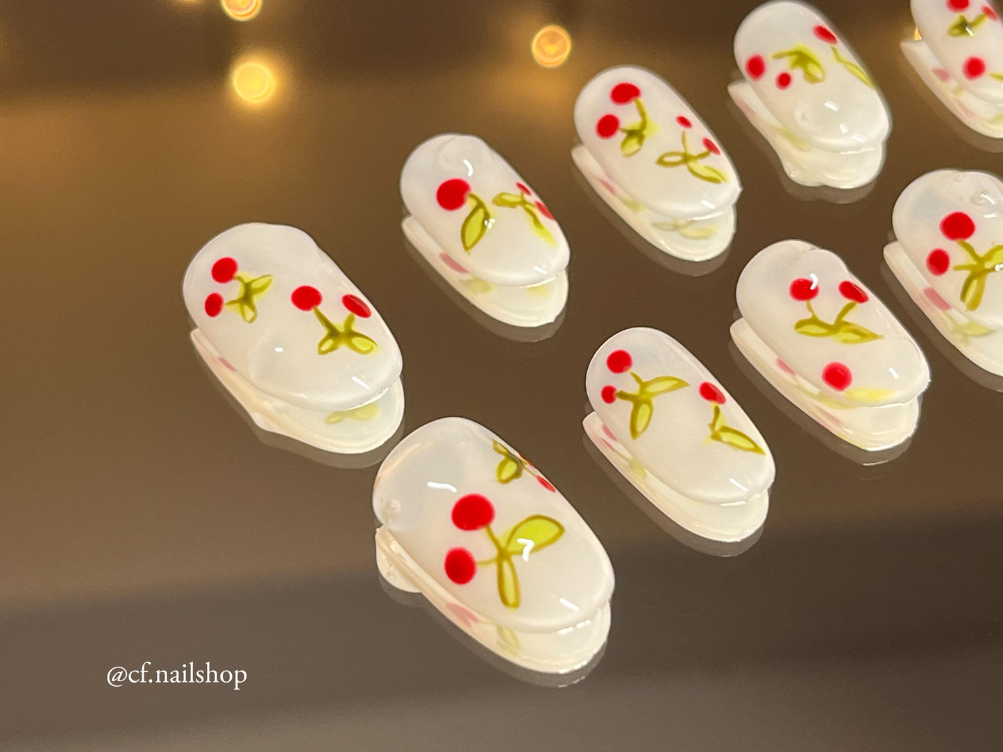 Raindrop Cherry Press on nails