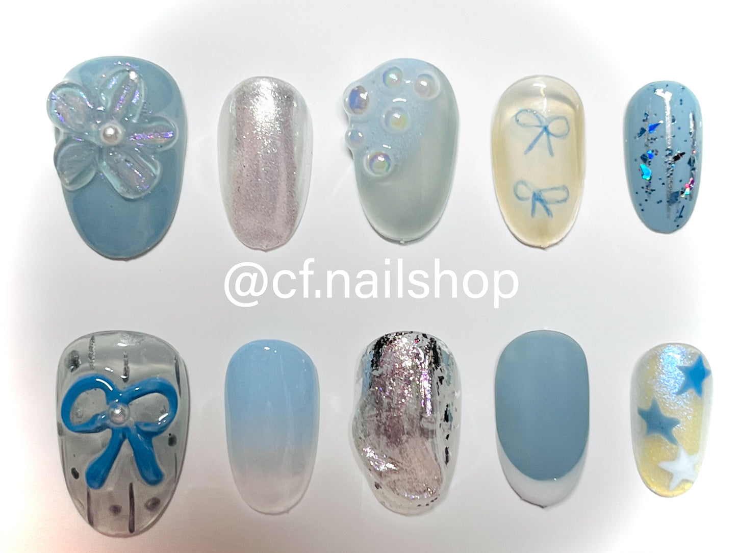 Blue bow -  Press on nails