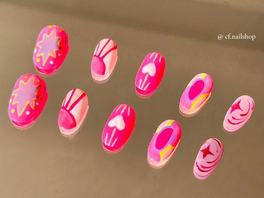 Pink Retro-  Press on nails