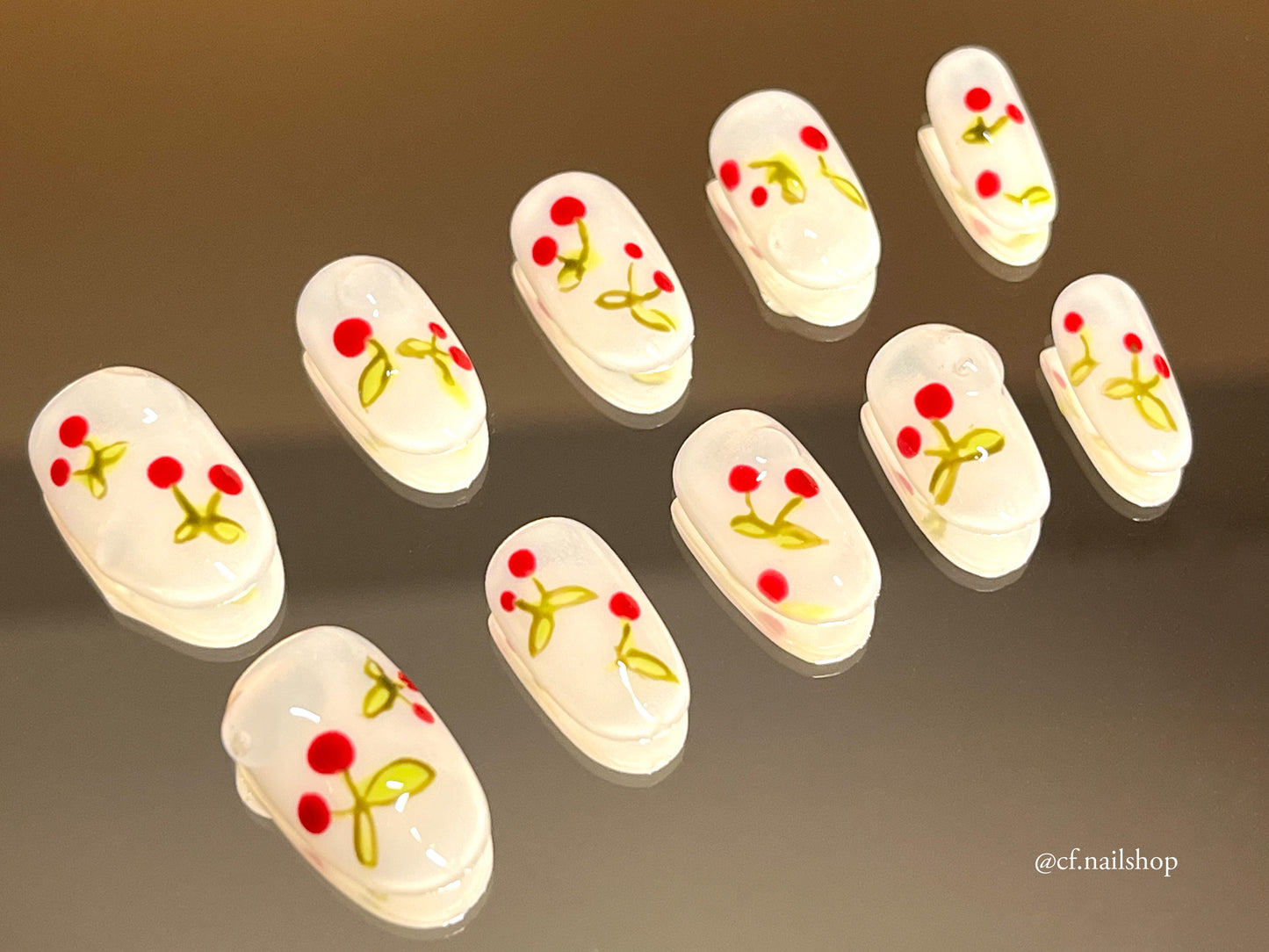 Raindrop Cherry Press on nails