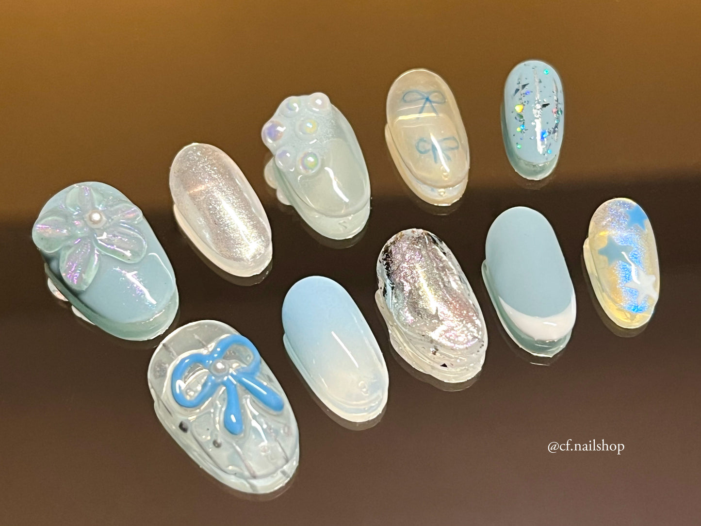 Blue bow -  Press on nails