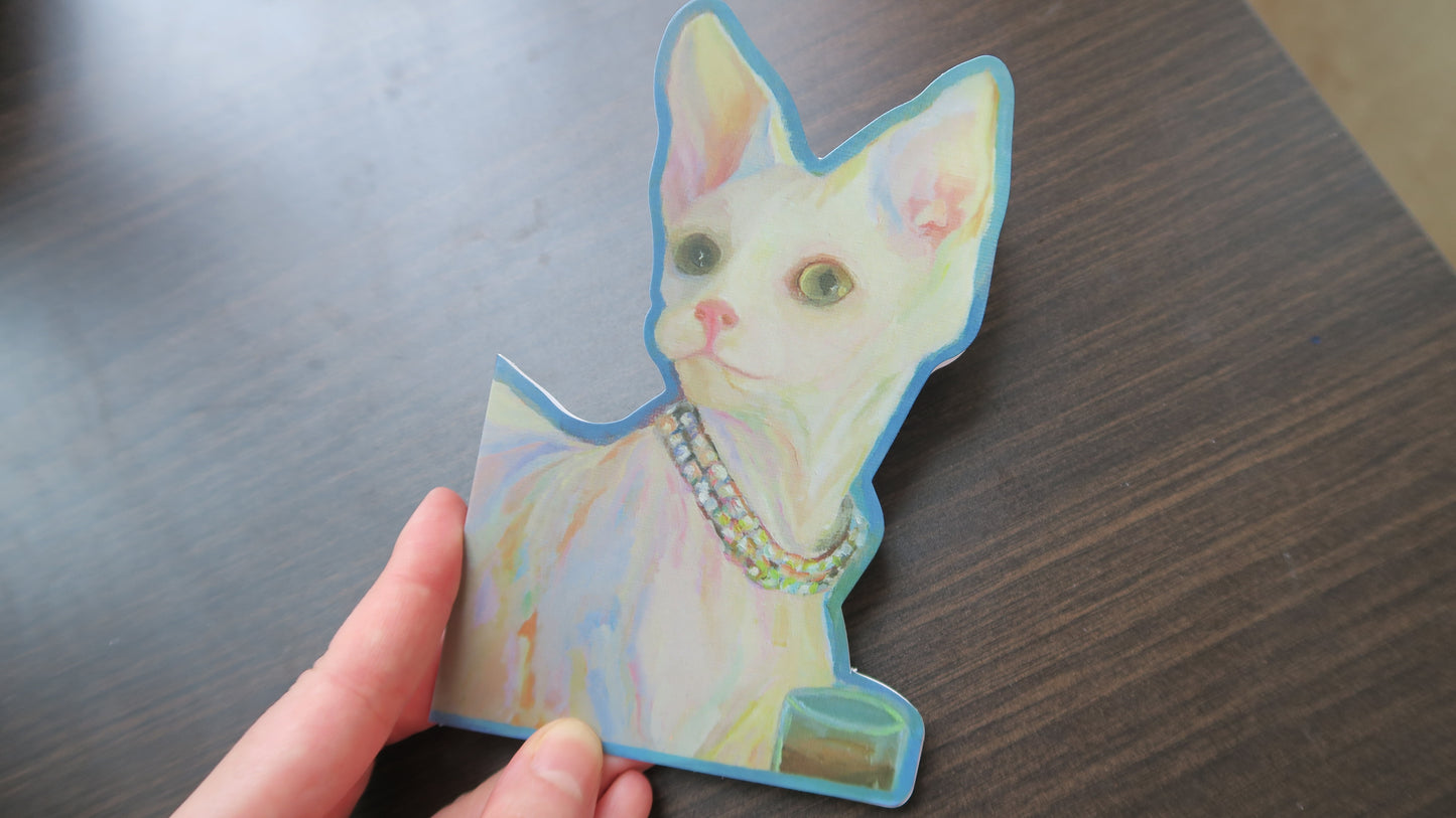 Cat drinking coffee - Shaped Card