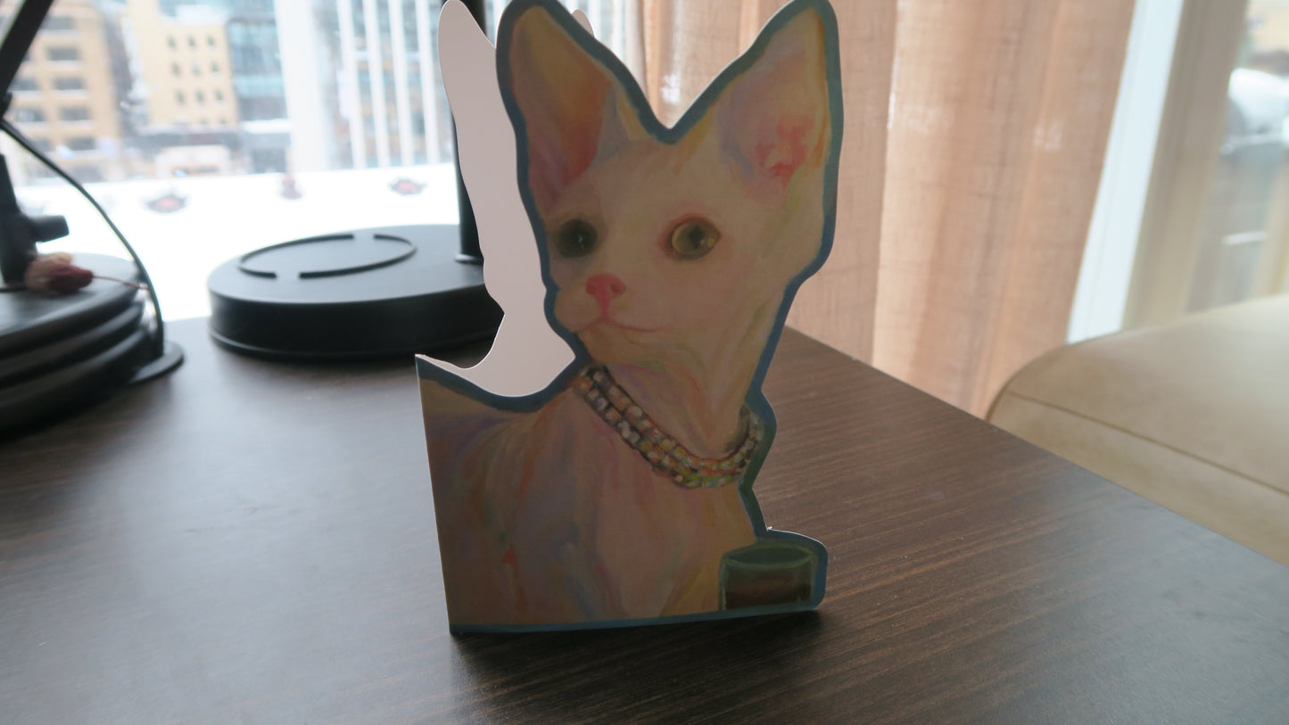 Cat drinking coffee - Shaped Card