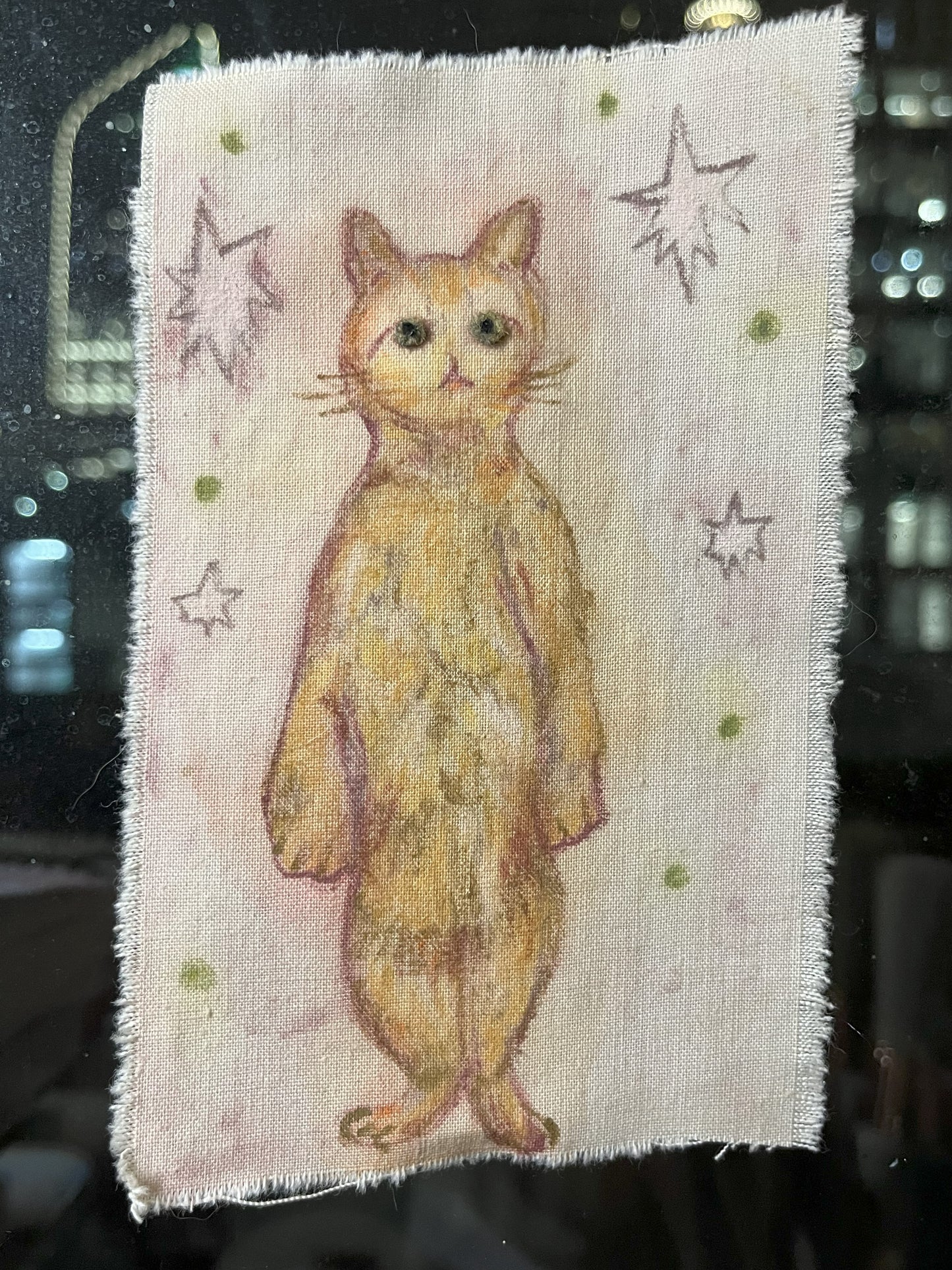 Orange Cat who loves to stand - Multi-purpose Fabric Art / wall hang / book mark