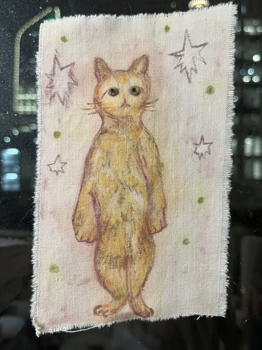 Orange Cat who loves to stand - Multi-purpose Fabric Art / wall hang / book mark